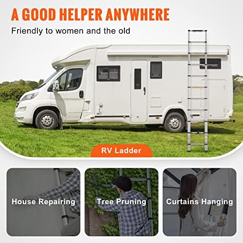 VEVOR Telescoping Ladder, 10.5 FT Aluminum One-button Retraction Collapsible Extension Ladder, 375 LBS Capacity with Non-slip Feet, Portable Multi-purpose Compact Ladder for Home, RV, Loft, ANSI Liste - Image 6