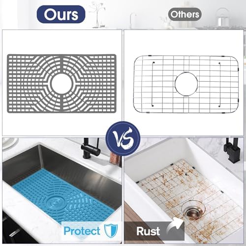 Silicone Sink Protector 26"x14" Center Drain Hole, Heat Resistant Non-slip Dishwasher Suitable, Large Mat for Bottom of Farmhouse Kitchen Stainless Steel Sink(Grey) - Image 4