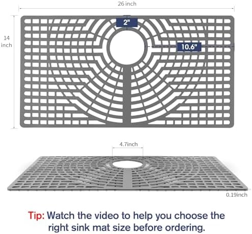 Silicone Sink Protector 26“x14" Rear Drain Hole, Heat Resistant Non-slip Dishwasher Suitable, Large Mat for Bottom of Farmhouse Kitchen Stainless Steel Sink(Grey) - Image 2