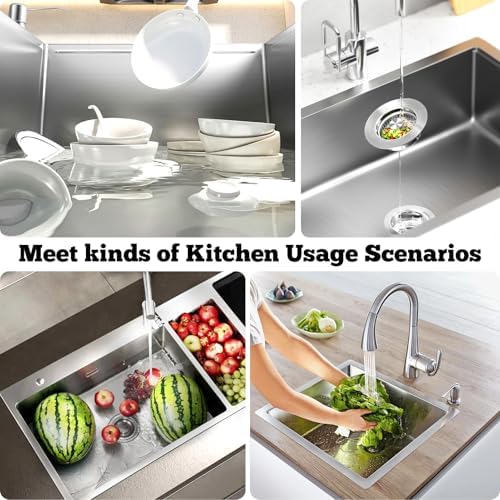 Upgraded 3 in 1 Kitchen Sink Drain Strainer Stopper, Brushed Stainless Steel SUS 304 Pop Up Sink Drain Stopper for Standard 3-1/2 Inch Drain Anti-Clogging Odor Prevention - Image 4