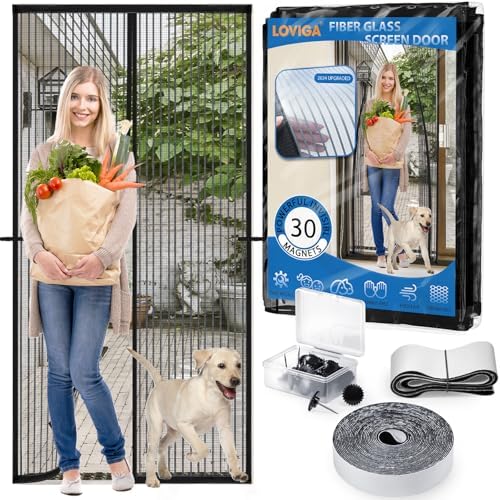 Heavy Duty Door Screen Magnetic Closure, LOVIGA Thickened Fiberglass Screen Door Mesh, Self Sealing, Tear Resistant, Easy Assemble, Fine Mesh Keep Bugs Out Fit Door Size 38 Inch X 82 Inch - Image 2