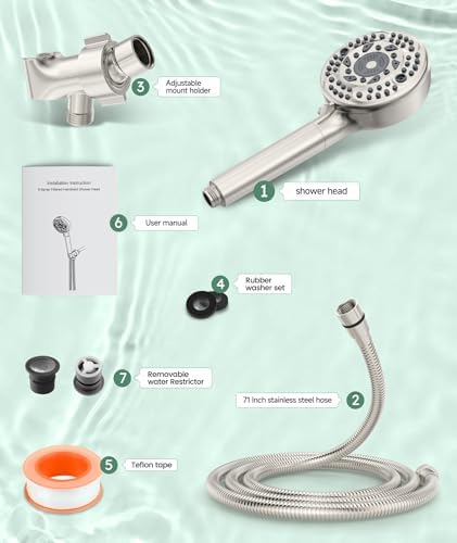 Filtered Shower Head with Handheld, 9-Spray Mode High Pressure Detachable Shower Head with Filters for Hard Water - Remove Chlorine Brushed - Image 8
