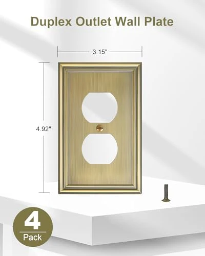 4-Pack Duplex Outlet Covers, Decorative Wall Plates for Electrical Outlets, Antique Brass Switch Plates and Outlet Covers, Durable Zinc Alloy Receptacle Cover, Corrosion Resistant - Image 2