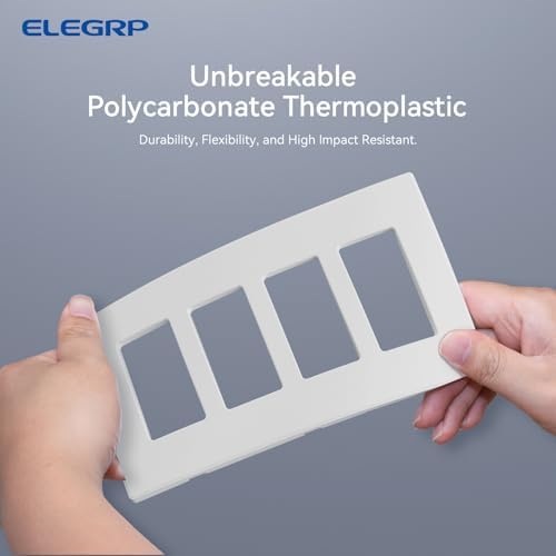 ELEGRP 4-Gang Screwless Decorative Wall Plates, Mid-Size Unbreakable Thermoplastic Faceplate Cover for Decorator Receptacle Outlet Switch, UL Listed (2 Pack, Matte White) - Image 4