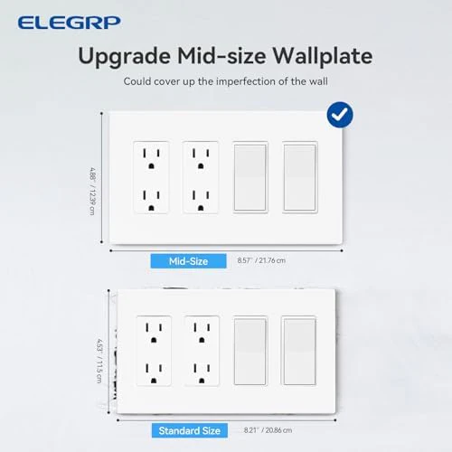 ELEGRP 4-Gang Screwless Decorative Wall Plates, Mid-Size Unbreakable Thermoplastic Faceplate Cover for Decorator Receptacle Outlet Switch, UL Listed (2 Pack, Matte White) - Image 5