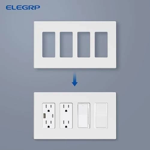 ELEGRP 4-Gang Screwless Decorative Wall Plates, Mid-Size Unbreakable Thermoplastic Faceplate Cover for Decorator Receptacle Outlet Switch, UL Listed (2 Pack, Matte White) - Image 6