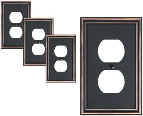 4-Pack Single Duplex Outlet Cover Plate, Decorative Aged Bronze Switch Plates and Outlet Covers, Metal Wall Plates for Electrical Outlets, 1 Gang Receptacle Cover, Corrosion Resistant