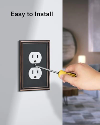 4-Pack Single Duplex Outlet Cover Plate, Decorative Aged Bronze Switch Plates and Outlet Covers, Metal Wall Plates for Electrical Outlets, 1 Gang Receptacle Cover, Corrosion Resistant - Image 5