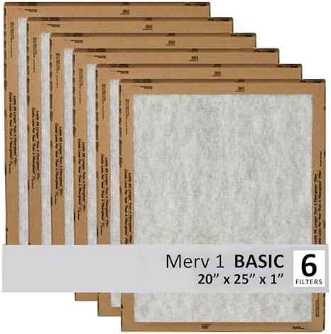 Filtrete 20x25x1 Air Filter, 3M MERV 1 HVAC AC Furnace Filter Replacement, 6-Pack (Actual Size 19.69x24.69x0.88 in)