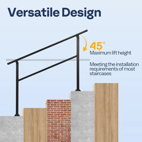 VIVOHOME 2-Pack 4 Step Hand Rails for Outdoor Steps, Wrought Iron Railing, Black Oval Exterior Hand Railing for Porch, Deck, or Indoor Stairs, Railing Kit - Image 2