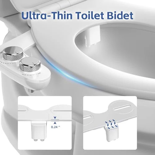 Bidet Attachment for Toilet, Self-Cleaning Dual Retractable Nozzles Bidet, Non-Electric Adjustable Water Pressure for Hygienic Rear & Feminine Wash, Easy Installation Ultra-Slim (White) - Image 4