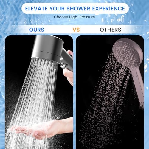 Filtered Shower Head with Handheld, High Pressure Water Flow and Multiple Spray Modes Shower Head with Filter, Power Wash for Hard Water, Showerhead with ON/OFF Switch for Pets Bath (Light Gray) - Image 3