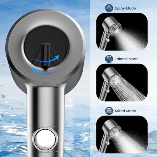 Filtered Shower Head with Handheld, High Pressure Water Flow and Multiple Spray Modes Shower Head with Filter, Power Wash for Hard Water, Showerhead with ON/OFF Switch for Pets Bath (Light Gray) - Image 5