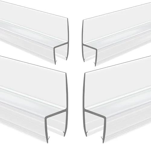 4-Pack Frameless Shower Door Side Seal Strip Shower Door Bottom Seal Shower Door Sweep for 3/8 Inch Thick Glass, Vertical H-Type Glass Door Seal Stop Leaks. (4-Pack x 45" Length)