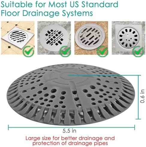 Shower Drain Hair Catcher, 2 Pack 5.5in Shower Hair Catcher Large Premium Silicone Drain Protector Strainer, Shower Drain Cover for Shower Room, Floor Drain, Bathroom Sink, Dark Grey - Image 4