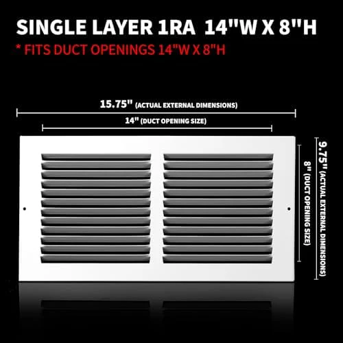 14x8 Vent Cover(Duct Opening Size),Air Return Vent Cover,Flat Vent Cover,Rejillas De Aire Acondicionado para Casa,Return Air Grilles,Outer Dimensions:15.75"Wx9.75"H(14"W x 8"H, Duct Opening) - Image 3