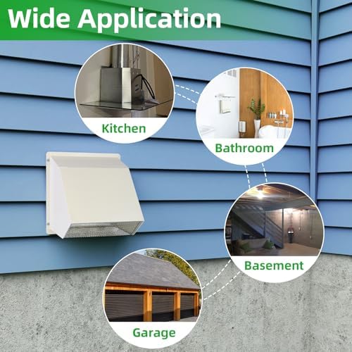10 Inch Hooded Wall Vent with Screen and Damper, Outdoor Wall Exhaust Vent Cover Cap for Kitchen Range Hood Dryer Exterior Ventilation and Outside Air Exhaust, Galvanized Steel, White - Image 7