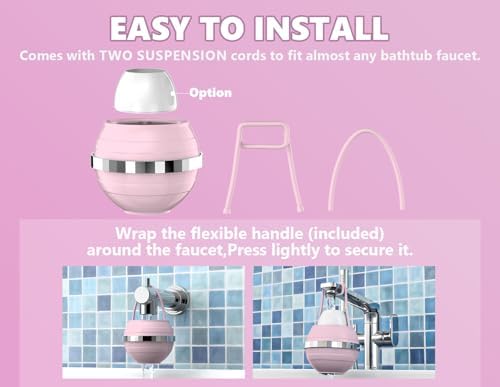 Bathtub Water Filter for Tub with Overflow,2,500 Gallons of Filtration,8 Stages Bath Filter,Remove contaminants,Chlorineand Fluoride,Hardwater Softener,BPA Free(Upgrade Version),Pink - Image 2