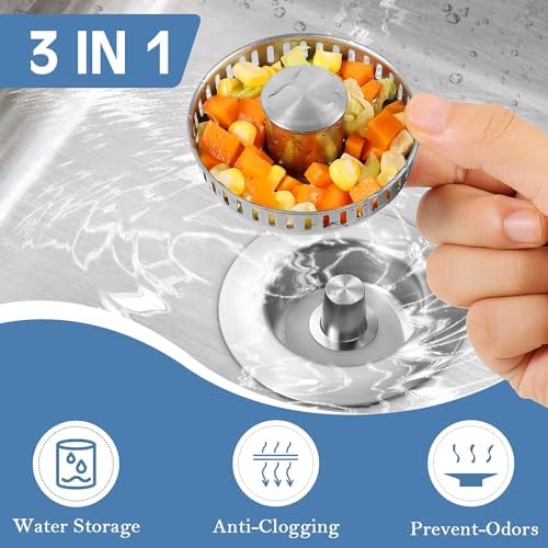 Kitchen Sink Drain Strainer 2 Pack, 304 Stainless Steel Pop Up Sink Stopper, Anti-Clogging Sink Drain Strainer for US Standard Kitchen Drain - Image 2