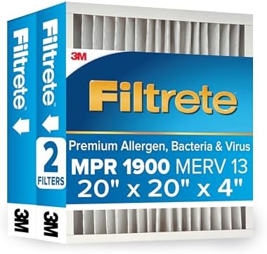 Filtrete 20x20x4 AC Furnace Air Filter, MERV 13, MPR 1900, Premium Allergen, Bacteria & Virus Filter, Electrostatic Air Cleaning Filter, 2-Pack (Actual Size 19.75 x 19.75 x 4.31 in)