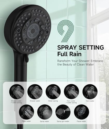 SunCleanse Filtered Shower Head with Handheld, 9-Spray Setting Detachable Showerhead with Filters, Shower Head for Hard Water - Filtered Chlorine, Improve Skin and Hair Texture, Black - Image 2