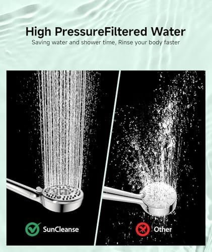 SunCleanse Filtered Shower Head with Handheld, 9-Spray Setting Detachable Showerhead with Filters, Shower Head for Hard Water - Filtered Chlorine, Improve Skin and Hair Texture, Chrome - Image 7