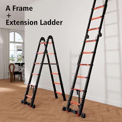 12.5FT Telescoping Ladder A Frame, Portable Extension Folding Ladder, Multi-Purpose Compact Telescopic Ladder for Household or Outdoor Work, 330lbs Max Capacity - Image 6