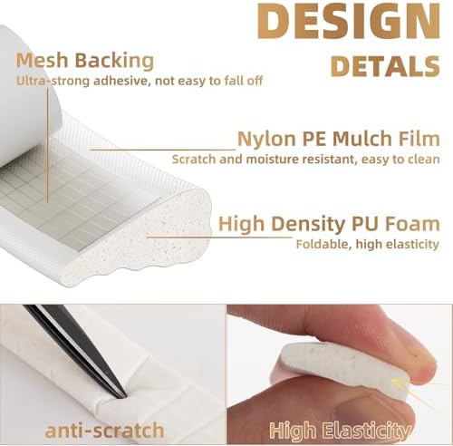 2Pcs×196" Wedge-Shape Foam Window Weather Stripping Door Seal Strip,Soundproofing Frame Insulation Tape for Exterior Front Door,Noise Cancelling Window Inserts,Door Gap Filler Light Blocker,White - Image 3