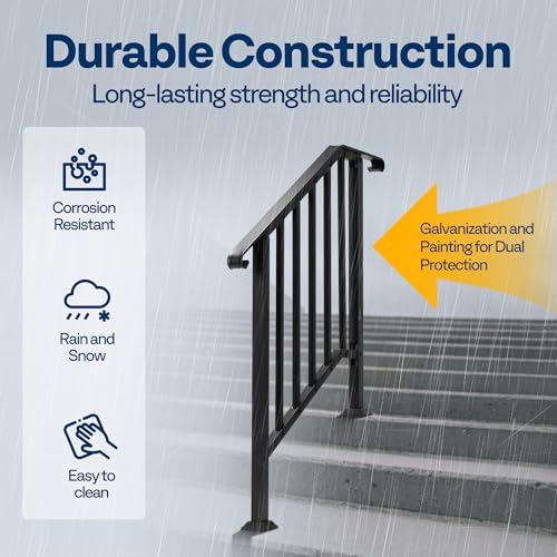 VIVOHOME 2-Pack Wrought Iron Hand Rails for Outdoor Steps – 27.1" Curved Ends and Safety Balusters Exterior Railing Kit for Porch, Deck, or Indoor Stairs (3-Step, Black) - Image 2