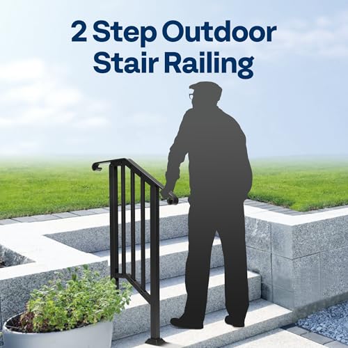 VIVOHOME 2-Pack Wrought Iron Hand Rails for Outdoor Steps – 13.5" Curved Ends and Safety Balusters Exterior Railing Kit for Porch, Deck, or Indoor Stairs (2-Step, Black) - Image 7
