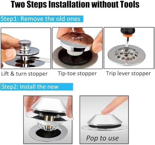 Bathtub Drain Stopper,Pop Up Tub Stopper Bottom with Drain Hair Catcher,Bathtub Plug and Cover with Strainer,Universal for 1.45 to 1.8in Drain Hole,Replaces Lift & Turn, Tip-Toe or Trip Lever - Image 3