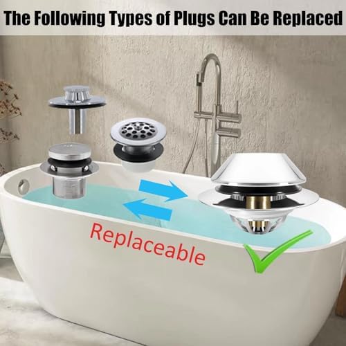 Bathtub Drain Stopper,Pop Up Tub Stopper Bottom with Drain Hair Catcher,Bathtub Plug and Cover with Strainer,Universal for 1.45 to 1.8in Drain Hole,Replaces Lift & Turn, Tip-Toe or Trip Lever - Image 6