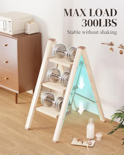 GameGem 3 Step Ladder, Folding Step Stool with Wider Pedal, Anti-Slip Feet & Non Slip Stripes, Aluminum Sturdy Material, 300Lbs Capacity, Elegant Look of Cream Chocolate Better Matches Your Home - Image 5