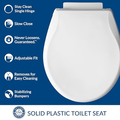 Mayfair Preston Easy to Clean Single Hinge Toilet Seat, Modern Slow Close Plastic Toilet Seat, Made in USA, Round, White - Image 4