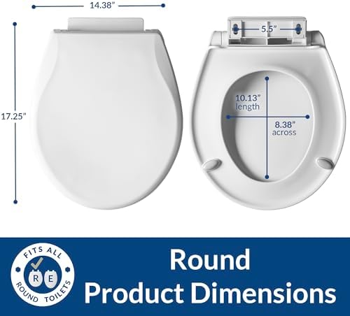 Mayfair Preston Easy to Clean Single Hinge Toilet Seat, Modern Slow Close Plastic Toilet Seat, Made in USA, Round, White - Image 6