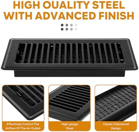 4 x10 Floor Registers, Floor Vent Covers 10 Pack, Heavy Duty Steel Walkable Vent Covers for Home Floor, Easy Adjust Air Supply Lever, for Sidewall and Floor, Black - Image 2