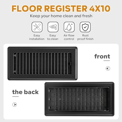 4 x10 Floor Registers, Floor Vent Covers 10 Pack, Heavy Duty Steel Walkable Vent Covers for Home Floor, Easy Adjust Air Supply Lever, for Sidewall and Floor, Black - Image 4