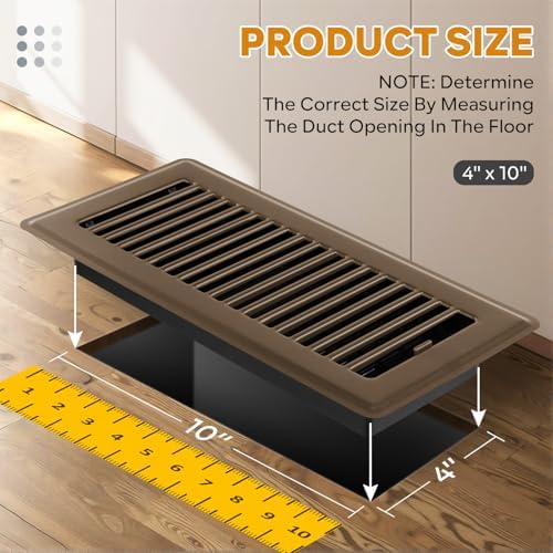 4" x 10" Floor Vent Covers Brown 4 Pack, Heavy Duty Walkable Vent Covers for Home Floor, Premium Finish, Brown - Image 2