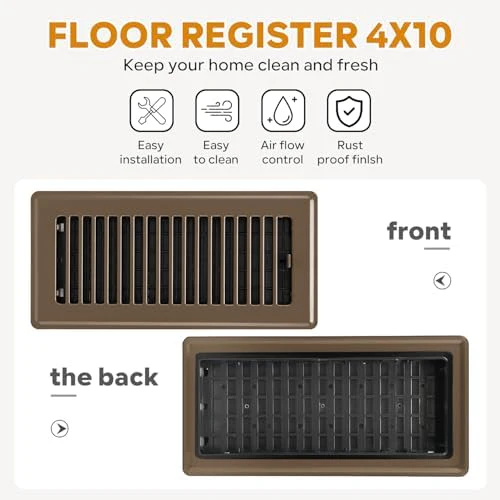 4" x 10" Floor Vent Covers Brown 4 Pack, Heavy Duty Walkable Vent Covers for Home Floor, Premium Finish, Brown - Image 5