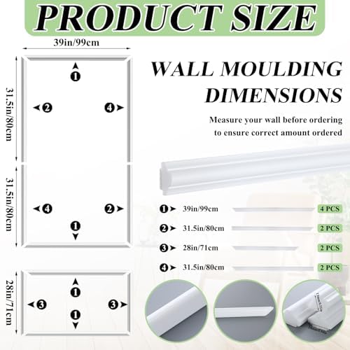 Pangda 3 Set Peel and Stick Wall Molding Kit, Premade Accent Molding Wainscoting Panel for Interior Wall Moulding Decor, Ready to Assemble Wainscoting Accent Panel (63 x 39 in) - Image 2