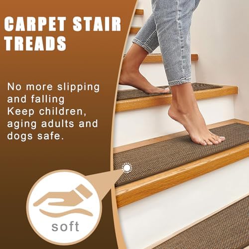 Stair Treads for Wooden Steps Indoor,8" X 30" (15 in Pack) Carpet Stair Treads for Wood Stairs, Machine Washable Stair Runners for Kids Elders and Pets,Brown - Image 3