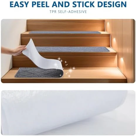 Stair Treads for Wooden Steps Indoor, 8" X 30" Non Slip Carpet Stair Treads with Reusable Adhesive for Kids Elders and Dogs, Surface Polyester TPR Backing Stair Rugs, 4 Pack Stair Rugs Dark Grey - Image 4