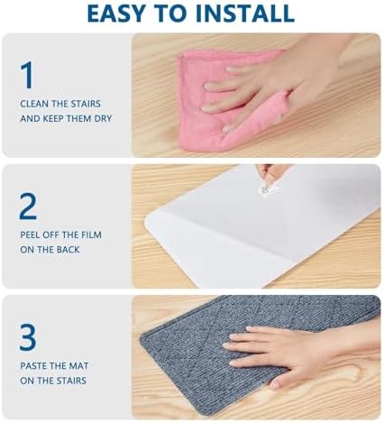 Stair Treads for Wooden Steps Indoor, 8" X 30" Non Slip Carpet Stair Treads with Reusable Adhesive for Kids Elders and Dogs, Surface Polyester TPR Backing Stair Rugs, 4 Pack Stair Rugs Dark Grey - Image 6