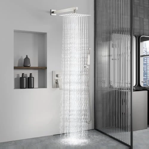 Aolemi Shower Faucet Set Rain Shower System with Handheld Spray Bathroom Shower Combo Rough-in Valve and Shower Trim Kit Included Brushed Nickel 8 Inch Wall Mount Shower Head - Image 2