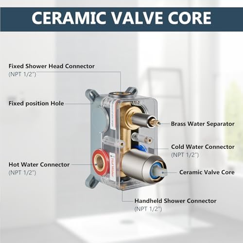 Aolemi Shower Faucet Set Rain Shower System with Handheld Spray Bathroom Shower Combo Rough-in Valve and Shower Trim Kit Included Brushed Nickel 8 Inch Wall Mount Shower Head - Image 5