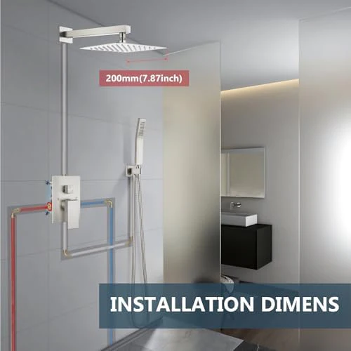Aolemi Shower Faucet Set Rain Shower System with Handheld Spray Bathroom Shower Combo Rough-in Valve and Shower Trim Kit Included Brushed Nickel 8 Inch Wall Mount Shower Head - Image 9