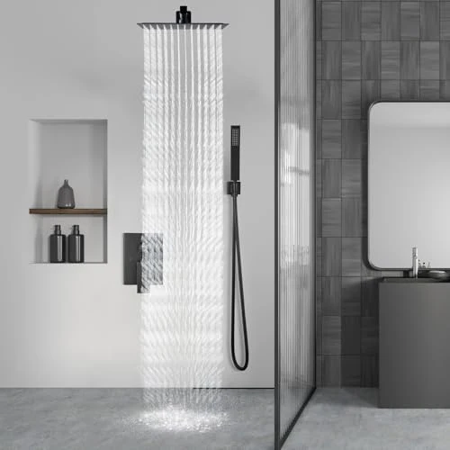 Aolemi Shower Faucet Set Rain Shower System with Handheld Spray Bathroom Shower Combo Rough-in Valve and Shower Trim Kit Included Matte Black 8 Inch Wall Mount Shower Head - Image 8