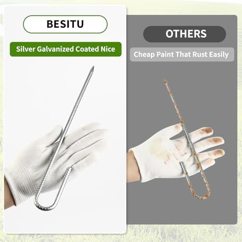 12 inch Fence Stakes Heavy Duty 50-Pack J Hook Rebar Ground Stakes Anchor Galvanized Tent Stakes for Outdoor Decorations Inflatables Metal Stakes for Wire Fencing - Image 3