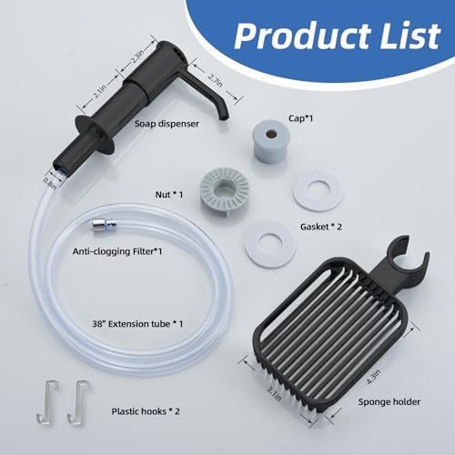 Soap Dispenser for Kitchen Sink, Built in Soap Dispenser Pump with Sponge Holder, Under Counter Black ABS Pump Head with 38" Extension Tube Kit, Good Suction Power (Black) - Image 3