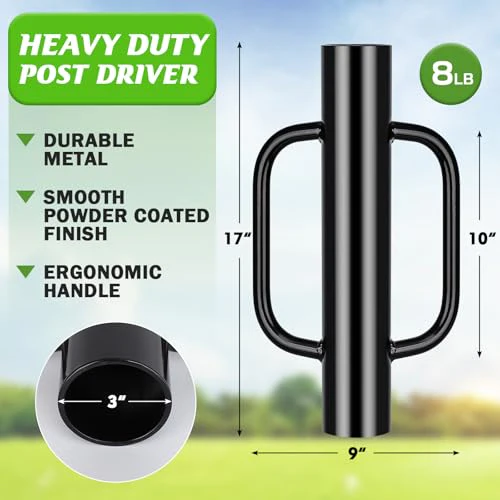 Gtongoko 8LB Fence Post Driver with Handles Heavy Duty T Post Driver Post Pounder for T-Posts, U Channel, Metal Post and Sign Post Pole Driver Tool, Black - Image 2
